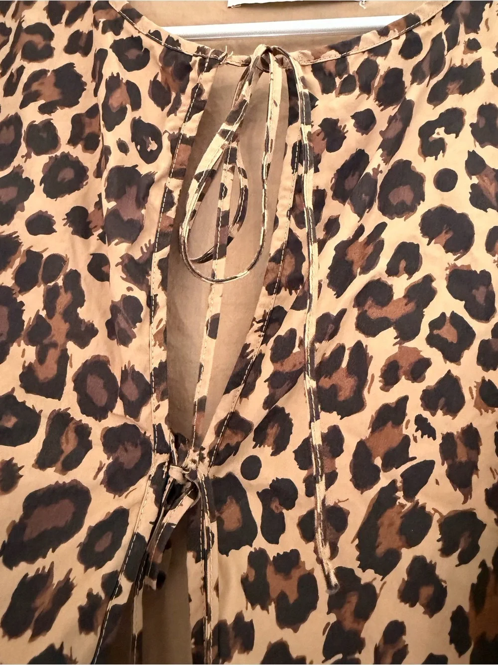 Abercrombie Leopard Print Tie-Front Puff Sleeve Top - Tan/Black